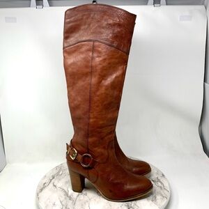 VTG Diba True City Glaze Buckle Chestnut Leather Heeled Boots 7 Classic Retro